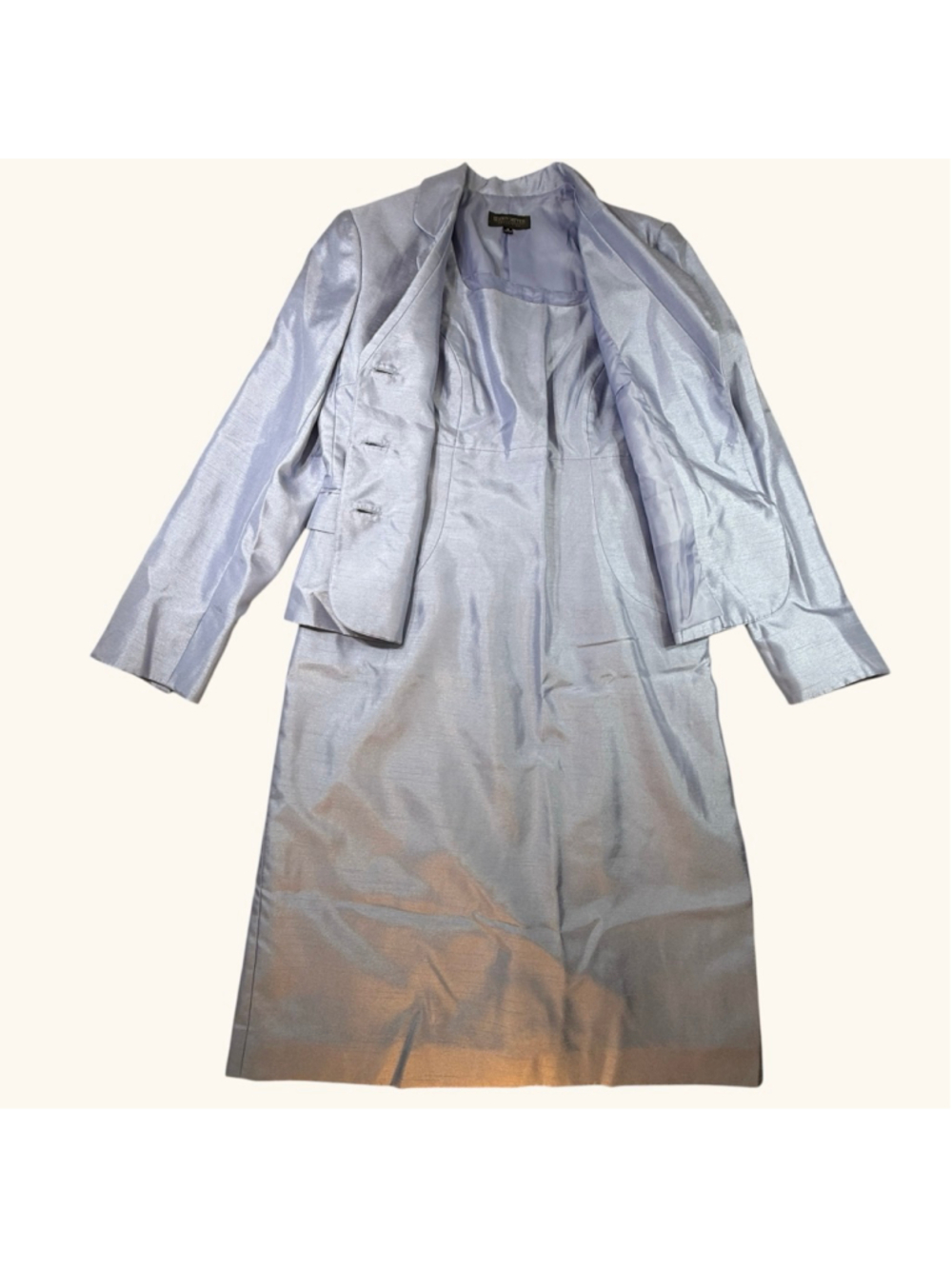 John Meyer Collection 2 Pc Suit Womens 10 Silver Blue Skirt Suit Church Wedding - Picture 2 of 14